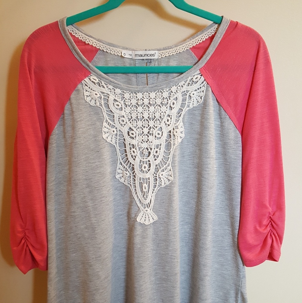 Maurices High Low Baseball Tee with Crochet Detail